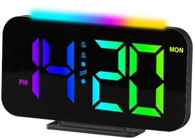 DUZEPA RGB-Lichtwecker, Elektronische Uhr, 10-farbiges Nachtlicht, 5 Helligkeitsstufen, 3 Lautstärken