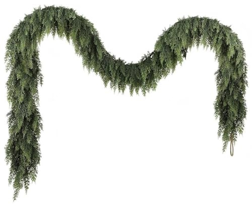 Zederngirlande, 2, 7 m, verdickte Weihnachtsgirlande mit echtem Touch für Kaminsims, weiche Blätter, künstliche Weihnachtsdekorationen für Esstisch, Wand, Tür, Zuhause, Girlanden