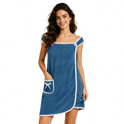 AUYAO Women's Body Wrap Coral Fleece Towel Robe Quick Dry Bath Towel Bath Dress Towels Wrap Soft Towel Shower Skirt with Pocket Design Towelling Robe Cover-Up for Spa Sauna Beach Hotel Gym(Blue-Gray)