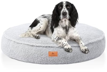 Knuffelwuff orthopädisches Hundebett Tivano rund 120cm, Grau | Teddyfell-Bezug waschbar 30 °C | Memory-Foam-Flocken | gelenkschonend & formstabil | runde Liegefläche | für kleine bis große Hunde