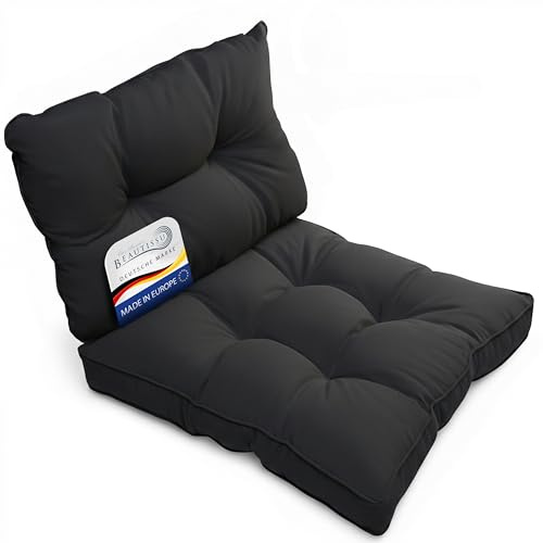 Beautissu 2er Lounge Auflagen Set Sitzkissen und Rückenkissen Outdoor | 70x70cm & 70x40cm Anthrazit wetterfest schmutzabweisend Polsterauflagen Kissen Gartenmöbel Sitzpolster Flair Outdoor