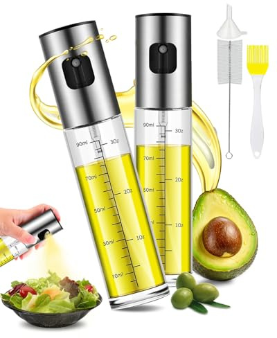MRUN BONE Ölsprüher für Speiseöl, 2 Stück Sprühflasche Öl, Glas Öl Zerstäuber Küche Ölsprühflasche Heißluftfritteuse,Oil Sprayer mit Skala & Trichter, Ölspray für ÖI & Essig 100% BPA frei