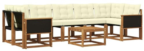 vidaXL Outdoor-Sofagarnitur mit Kissen 8 pcs Natur und Creme, Akazienholz Garten Sofa Set, modernes Möbel, langlebige Terrasse Sitzgelegenheiten, Entspannung für deinen Hinterhof