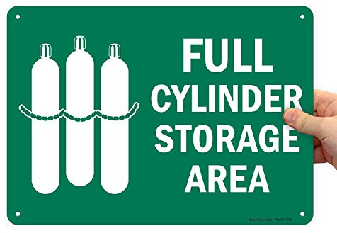 SmartSign Aluminum Sign, LegendFull Cylinder Storage Area with Graphic, 10 high x 14 wide, White on Green