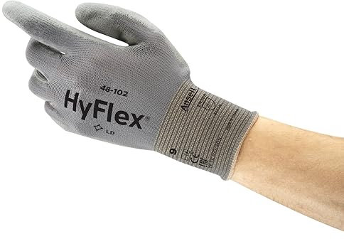 Ansell HyFlex 48-102 Dünne Arbeitshandschuhe mit PU Beschichtung, Leichte Schutzhandschuhe für Präzises Arbeiten, Heimwerk, Montage, Handschuhe Herren Damen, Grau, Größe S (12 Paar)