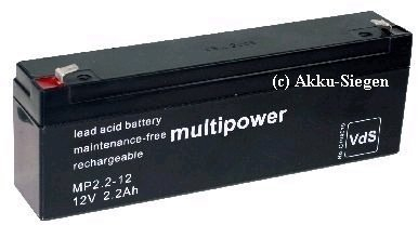 Blei-Gel Akku Multipower MP2.2-12 AGM-Technik für ABUS Alarmsirene Blitzleuchte SG1800 Jablotron Oasis Alarmzentrale bgl. Exide Powerfit S312/2.3S Yuasa NP2.3-12 DiaMec DM12-1.9 Panasonic LC-R122R2P RME QuadMic 4 Badewannenlifter Präsenzmelder Esylux ER10010682 PROTECTOR Control Gefahrenmeldezentrale PROTECTOR Control Panel bgl. VCell 12VC2.2 Storace SR2.3-12 Accu Batterie