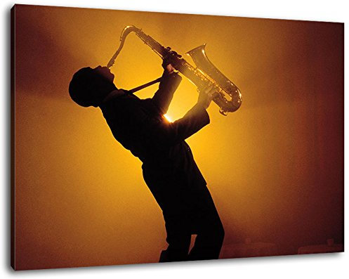 Saxophone, image de toile, taille: 60x40 cm, peinture sur toile couverte, des images énormes XXL complètement et totalement encadrées avec civière, art impression sur l'image de mur avec cadre, moins cher que la peinture ou une image, pas d'affiches ou posters