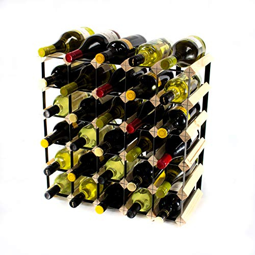 Classic 30 Bottle Pine Wood and Black Metal Wine Rack | Ready Assembled