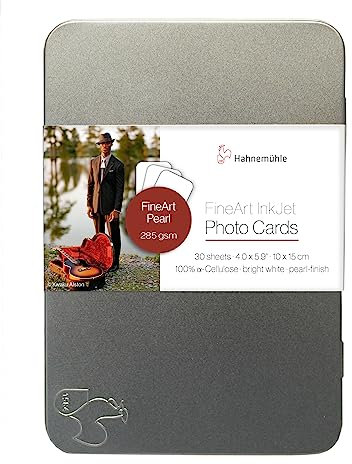 Hahnemühle Inkjet Fotokarten, Mini Foto-Postkarten, FineArt Pearl, perlglänzend, hellweiß, 30 Blatt, 10x15cm