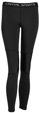 CAPITAL SPORTS Beforce Kompressions-Hose Damen Funktionsunterwäsche Sport Unterhose lang für Frauen (Größen: XS, S,M,L, verstärkte Knie, trägt Feuchtigkeit nach außen) schwarz