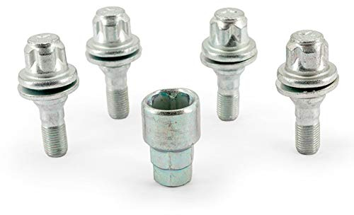 H&R Felgenschloss-Set M12x1.25x36mm Flachbund - 4 Felgenschloss-Schrauben inkl. Adapter, Silber