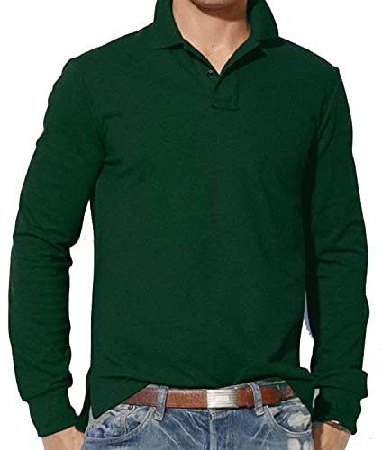 RockBerry Long Sleeve Polo Shirts for Mens-Quick Dry Golf Tops for Men, Outdoor Works, Casual, Military and Hiking Wear-| S M L XL 2XL 3XL | Custom Fit (Green, Small)