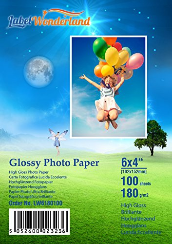 100 Sheets 180 GSM Professional 6 x 4 Glossy Photo Paper,6 x 4 Photographic Paper for Epson Inkjet Printers Labelwonderland (6 x 4 inchs-100 Sheets)