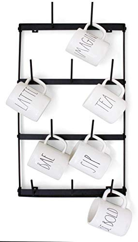 Claimed Corner Coffee Mug Rack - 4 Row Metal Wall Mounted Storage Display Organizer For Coffee Mugs, Tea Cups, Mason Jars, And More. Mini Black