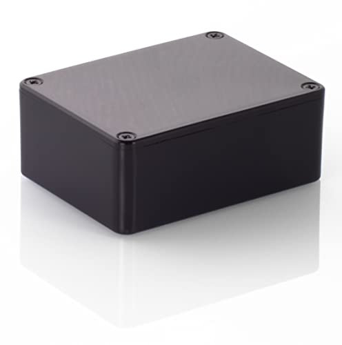 HeiGroup - MB2 ABS Kunststoffgehäuse mit Deckel, Mehrzweckgehäuse, Modulgehäuse, (LxBxH) 100 x 76 x 40 mm, mit Leiterplattenführung, Schwarz - Poliert
