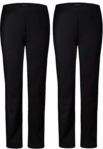 M1427 Pack of 2 Ladies Womens Straight Leg Trousers Finely Soft Ribbed Stretch Pull On Pants Casual Full Elasticated Waist Bottoms Plus Sizes 8-26