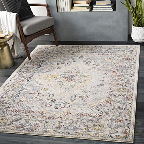 Livabliss Casablanca Vintage Teppich groß - Teppich Wohnzimmer 160x220 cm, Esszimmer, Schlafzimmer - Orientalischer Teppich Boho Style - Carpet Living Room, Bunter Muster, Taupe und Creme