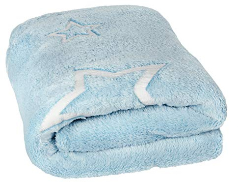 Dhal Little Stars Krabbeldecke mit leuchtenden Sternen, weiche Fleecedecke, Polyester, Blau, 150 x 125 cm