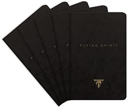 Clairefontaine 102506C - Packung mit 5 Hefte Flying Spirit, liniert, 11x17 cm, 48 Blatt, Schwarz Motiven sortiert, 1 Pack