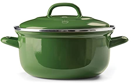BK Indigo Dutch Heritage Round German Enamelled Casserole with Lid with PFAS-Free Ceramic Non-Stick Coating, 26 cm/5.2 Litre, Induction, Dishwasher Safe, Oven Safe, Green
