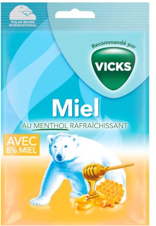Bonbons VICKS Miel & Menthol, pour une Sensation Immédiate de Fraîcheur et un Goût Rafraîchissant, 72g (17 Bonbons)