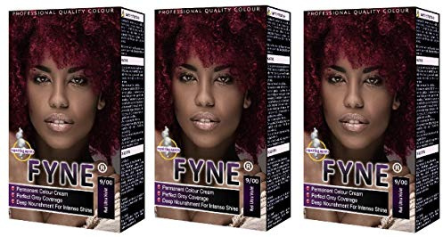FYNE Red Ultra Violet Permanent Hair Dye for Women - Pack of 3 - Home Hair Color Cream with Built-in Conditioner - Gentle,Long-Lasting,Suitable for All Hair Types-Achieve Salon-Quality Results at Home