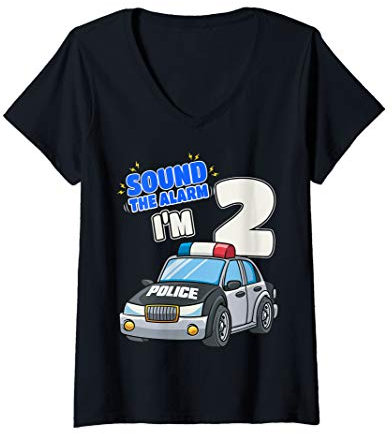 Damen Kinder-Polizeiauto 2 Geburtstag 2 Jahre alt Polizist Offizer T-Shirt mit V-Ausschnitt