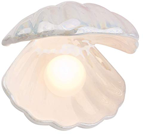 BESPORTBLE Muschel Perle Licht Akzent Lampe Nachtlicht Perle in Muschel Ornament Sammlerstück Tischdekoration Wohnkultur für Schlafzimmer Wohnzimmer Weiß