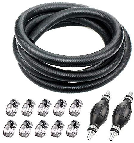 Zemoner 3/8 6 Ft. Fuel Line with Hand Bulb Primer Pump & 10 Pcs Hose Clamps for Boat Marine Outboard Gas Diesel Petrol