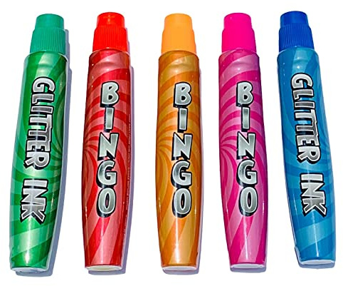 Thomas & Anca Bingo Dabbers Glitzerstifte für Bingo Tickets - 5 Glitzerstifte, 5, 15 ml helle Tinte, Spaß für die ganze Familie - Bingo Marker Pens für Kinder und Erwachsene