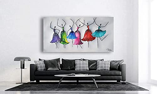 Monica Mirafiori I 100% HANDGEMALT I Gemälde Dancing Queens 140x70cm | Gemälde Handgemalt | Acrylgemälde | Sehr Großes Acrylbild I Moderne Kunst I Kunstbilder