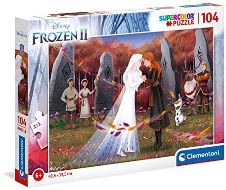 Clementoni 25719 Supercolor Frozen 2 – Puzzle 104 Teile ab 6 Jahren, buntes Kinderpuzzle mit besonderer Leuchtkraft & Farbintensität, Geschicklichkeitsspiel für Kinder