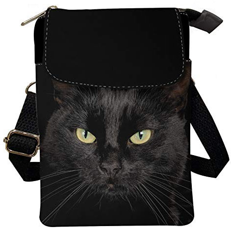 Kuiaobaty Sac à bandoulière élégant pour femme - Sac de voyage en tissu avec fermeture éclair - Sac de rangement pour téléphone portable, motif chat noir, Taille unique