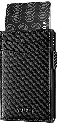 VULKIT Kreditkartenetui Leder Kartenetui RFID Blocking Automatische Pop Up Visitenkartenetui für Karten & Notizen