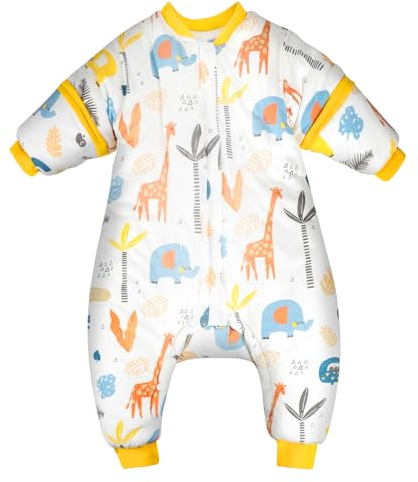 FLYISH DIRECT Babyschlafsack mit Füßen, 2.5TOG/3.5TOG Winterschlafsack, Babyschlafsack aus Baumwolle mit abnehmbaren Ärmeln, Schlafsack mit Beinen, 2.5 tog, M/80, 80cm