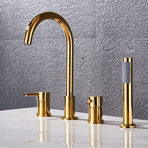 Wannenrandarmatur 4-Loch Badewannen-Armatur Wannenrand Badewanne Armatur Set Thermostat Badewannen-Armatur Wannenrandkombination für Badezimmer,Gold