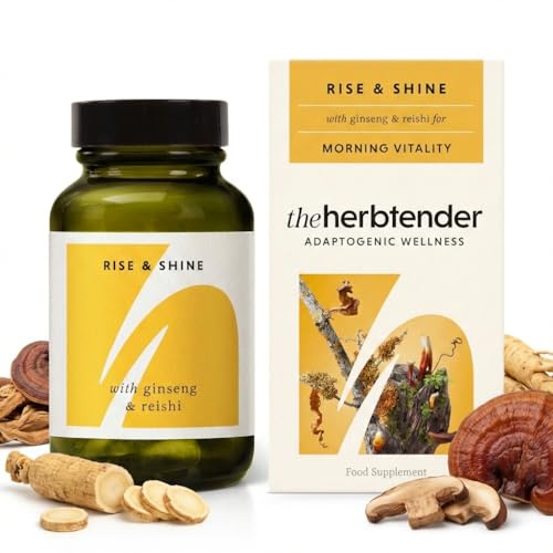 Ginseng & Reishi Supplement – Rise & Shine 60 Capsule Jar - Red Ginseng Capsules - Panax Ginseng High Strength - Reishi Mushroom Capsules - Natural Energy Supplement for Adults