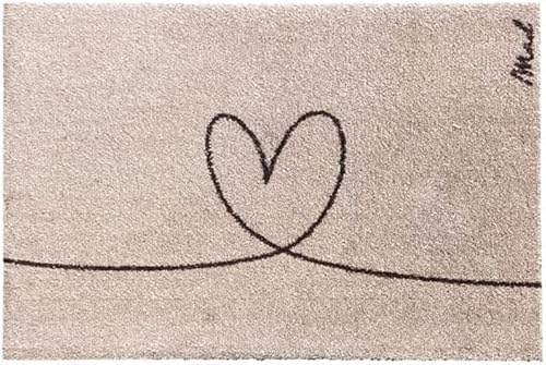 Mad about Mats Fußmatte »Cezan«, Türvorleger Matte Fußabtreter Läufer, mit Motiv, Herz,weich, rutschfest, waschbar, Beige, Innen, Haustür, Flur, 50 x 75 cm, 0,9 cm hoch