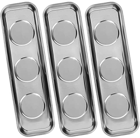VASTOOLS Magnetic Parts Tray 3pc,for Socket Screw Nuts Bolts Metal Parts,Extra Strong Magnet,Thickened Tray,Stainless Steel