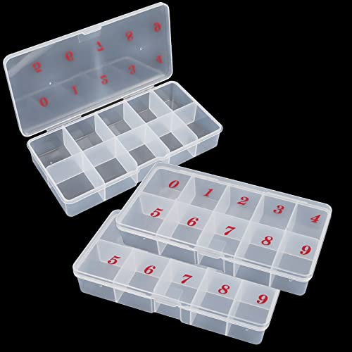 EVERMARKET 2 Pieces False Nail Tips Transparent Storage Box with 10 Number Spaces Storage Case Container Nail Box Plastic Grid Box for Fingernail,Crystal, Jewelry, Nail Accessories (Clear)