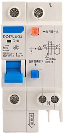 Disjoncteurs électriques, DZ47LE-32 1P+N 10A 230V Disjoncteur de Contre Fuites à Terre, Disjoncteur de Differentielle de Sécurité, Disjoncteur Résiduel, Contre Surcharge et