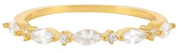 BCughia Zierlicher Ring, Damenringe Gold Silber Weiss Marquise Zirkonia Ovaler Stein Hochzeit Ring Geschenke Größe 52 (16.6)