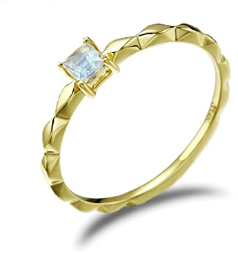 Bishilin Hochzeit Ringe Gold 585 Damen, Verlobungsringe Solitär mit Mondstein Eheringe Frauen Ringe Nickelfrei Größe 58