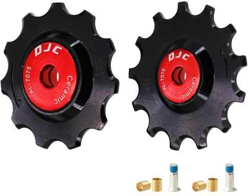 DJC 12s Fahrrad Keramiklager Riemenscheibe Rad 2 Stück Spannstütze für Rival Force AXS eTap T-Type Di2 11T 12T 13T 14T MTB Rennrad Schaltwerk für Shimano für Sram (rot 11T und 13T)