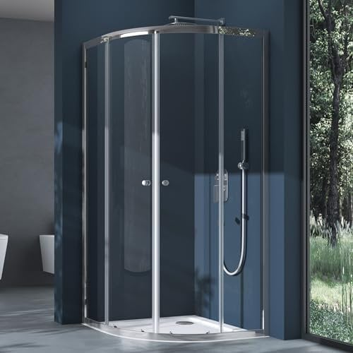 doporro Cabine de Douche Montage Réversible avec Bac à Douche Blanc Portes Coulissantes Pare-Douche en Quart de Cercle 100x100x190 cm Verre Transparent Ravenna32K