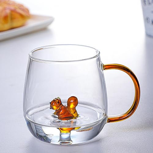 -Tier-Kaffeetasse Mit Süßem Tier Im Inneren – 400 Ml Klarglas-Morgentasse Mit Henkel | Neuartige -Tiermilch-Teetasse | Hitzebeständige Süße Tasse Mit Tiermotiv