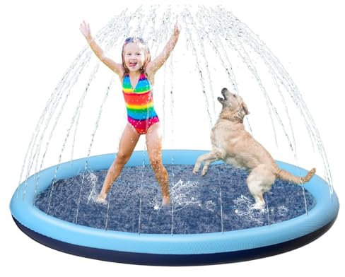 CHAWONER Dog Pool Splash Pad, 100cm/39in Anti-Slip Dog Sprinkle Splash Pool, Foldable Inflatable Puppy Splash Sprinkler Pad, Outdoor Dog Sprinkler Play Mat for Summer Garden Beach Backyard