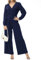 Tanmolo Damen Lang Jumpsuit Langarm V-Ausschnitt Overall Elegant Hosenanzug Weites Bein Romper Mit Taschen (Navy Blau, S)