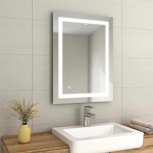 EMKE 800 x 600mm LED Illuminated Bathroom Mirror with Shaver Socket | Sensor Switch | Demister Pad, Wall-Mounted Vanity Multifunction Mirror, Energy-Saving Smart Mirror [Horizontal/Vertical]