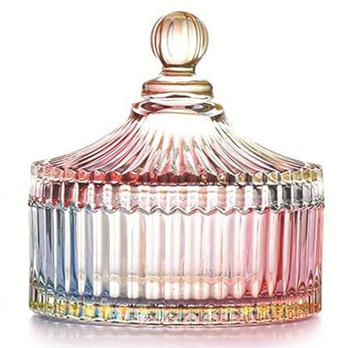 YILUSHENGHUA Colorful Glass Jar With Lid,Christmas Candy Dish,Candy Cookie Jars,Jewelry Box,Biscuit Containers Food Storage,Decorative Jar(Multi-Color)